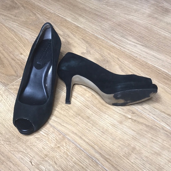 Black suede leather peep toe heels - Picture 4 of 5